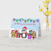 メリークリスマスウィーズお洒落ペンギン カード (黄色い花)