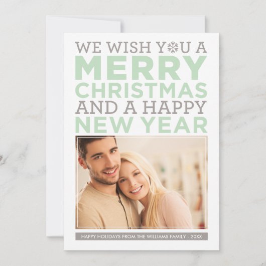 メリークリスマスウィーズモダンミントグリーン写真 シーズンカード (正面)