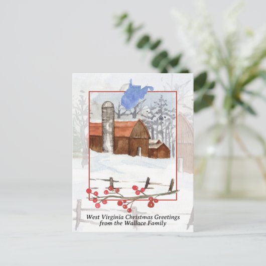 メリークリスマスウェストバージニアレッドバーンパーソナライズ シーズンポストカード (スタンド正面)