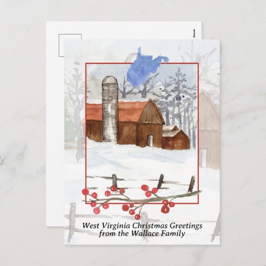 メリークリスマスウェストバージニアレッドバーンパーソナライズ シーズンポストカード (正面/裏面)