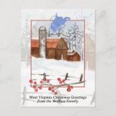 メリークリスマスウェストバージニアレッドバーンパーソナライズ シーズンポストカード (正面)