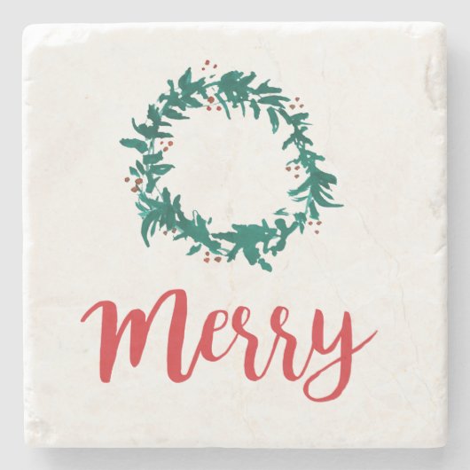 メリークリスマスウェルカムリースとベリーデコール ストーンコースター (正面)