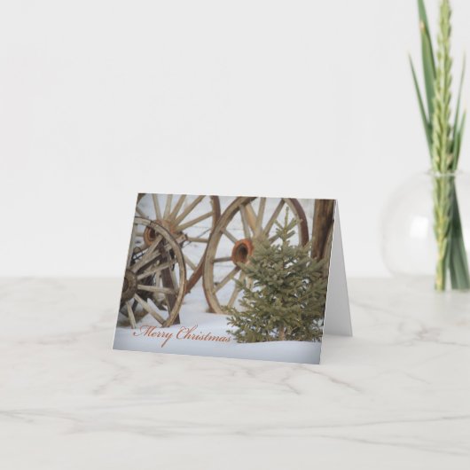 メリークリスマスウエスタンワゴンホイールズアンドパインツリー シーズンカード (正面)