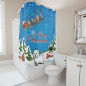 メリークリスマスウエストハイランドテリアとサンタ シャワーカーテン (インサイチュ)