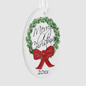 メリークリスマスウォーターのカラーリースの写真をバック オーナメント (正面)