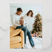 メリークリスマスウォーターの木の家族写真 箔シーズンカード (裏面)