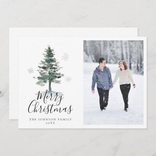 メリークリスマスウォーターの木の雪写真 シーズンカード (正面/裏面)