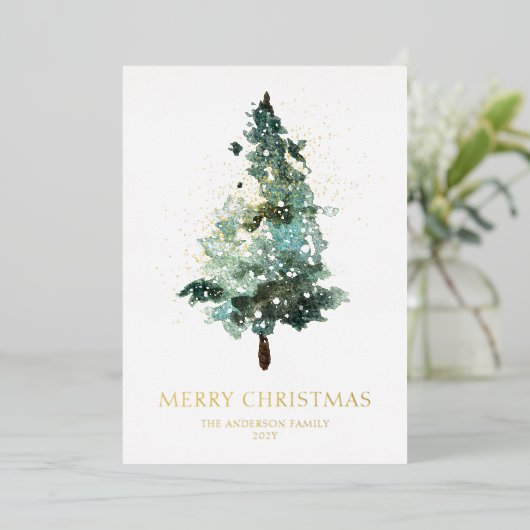 メリークリスマスウォーターの木 箔シーズンカード (立ち正面)