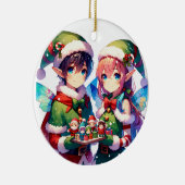 メリークリスマスウォーターの色のアニメ小妖精や小人がパーソナライズ セラミックオーナメント (右)