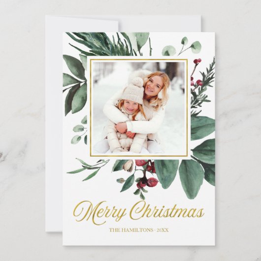 メリークリスマスウォーターの色の休日の写真 招待状 (正面)