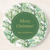 メリークリスマスウォーターカラーアートツリーパーソナライズされた コースター (正面)