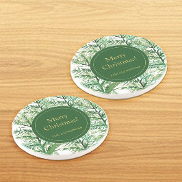 メリークリスマスウォーターカラーアートツリーパーソナライズされた コースター