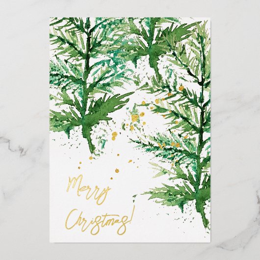 メリークリスマスウォーターカラーアートツリー 箔シーズンカード (正面)