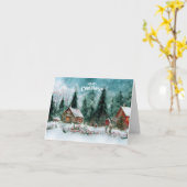 メリークリスマスウォーターカラーウィンタービレッジ カード (黄色い花)