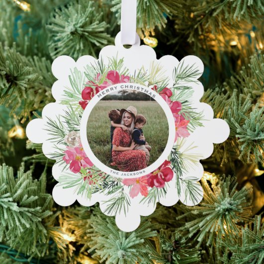 メリークリスマスウォーターカラーウィンターボタニカルリース オーナメントカード (インサイチュ (木))