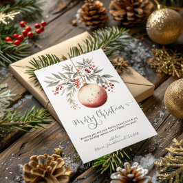 メリークリスマスウォーターカラーオーナメントホリーベリー シーズンカード