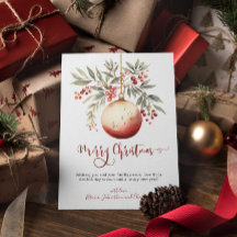 メリークリスマスウォーターカラーオーナメントホリーベリー