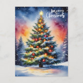 メリークリスマスウォーターカラークリスマスツリー シーズンポストカード (正面)