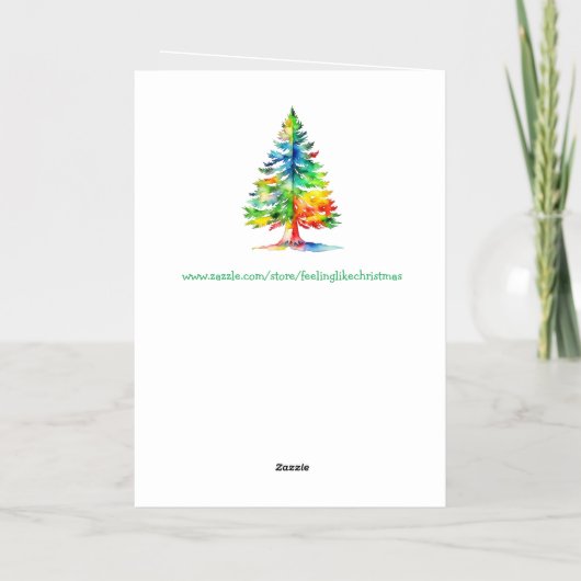 メリークリスマスウォーターカラークリスマスツリー 箔グリーティングカード (裏面)