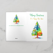 メリークリスマスウォーターカラークリスマスツリー 箔グリーティングカード (外側レイダウン)