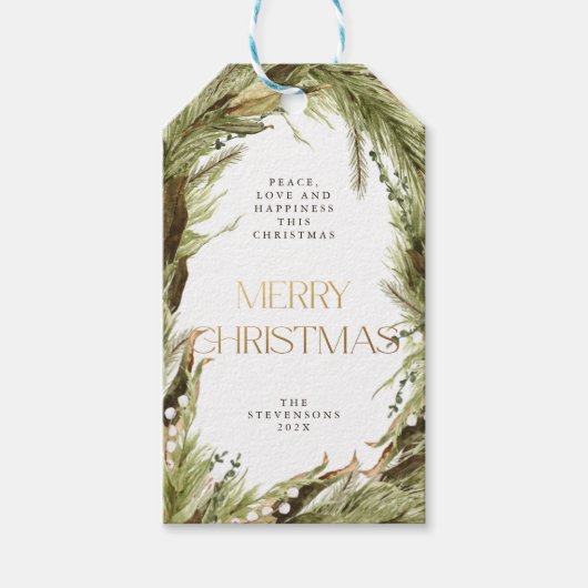 メリークリスマスウォーターカラークリスマスリース ギフトタグ (正面)
