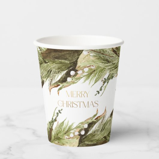 メリークリスマスウォーターカラークリスマスリース 紙コップ (正面)