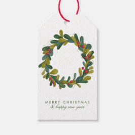 メリークリスマスウォーターカラーグリーナリーリース ギフトタグ