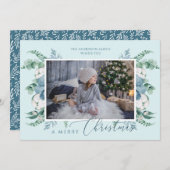 メリークリスマスウォーターカラーグリーンカスタム写真 シーズンカード (正面/裏面)