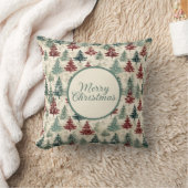 メリークリスマスウォーターカラーグリーンフォレストモミの木 クッション (ブランケット)