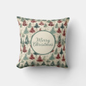 メリークリスマスウォーターカラーグリーンフォレストモミの木 クッション (正面)