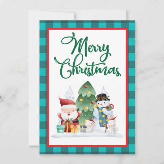 メリークリスマスウォーターカラーサンタと雪だるま シーズンカード (正面)