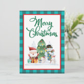 メリークリスマスウォーターカラーサンタと雪だるま シーズンカード (スタンド正面)