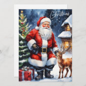 メリークリスマスウォーターカラーサンタクロース シーズンカード (正面/裏面)