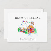 メリークリスマスウォーターカラージンガーブレッドハウスアート  シーズンポストカード (正面/裏面)