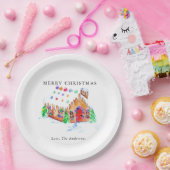 メリークリスマスウォーターカラージンガーブレッドハウスカット ペーパープレート (パーティー)