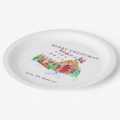 メリークリスマスウォーターカラージンガーブレッドハウスカット ペーパープレート (アングル)