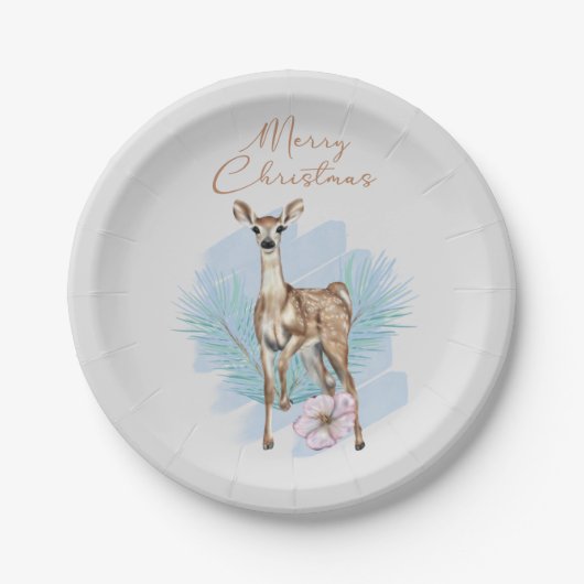 メリークリスマスウォーターカラーディアー紙プレート ペーパープレート (正面)