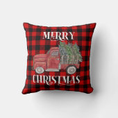 メリークリスマスウォーターカラートラックバッファロープレイド クッション (裏面)