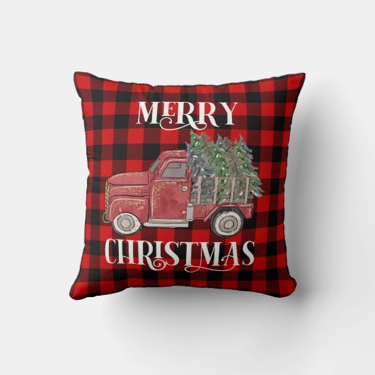 メリークリスマスウォーターカラートラックバッファロープレイド クッション (裏面)