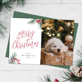 メリークリスマスウォーターカラーパインとベリー シーズンカード