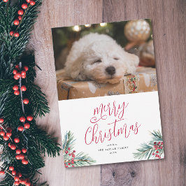 メリークリスマスウォーターカラーパインとベリー シーズンカード