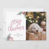 メリークリスマスウォーターカラーパインとベリー シーズンカード (正面)