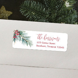 メリークリスマスウォーターカラーパインとベリー ラベル