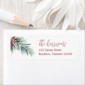 メリークリスマスウォーターカラーパインとベリー ラベル (インサイチュ)