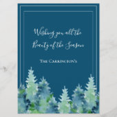 メリークリスマスウォーターカラーパインツリーズホリデーカード (裏面)