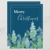 メリークリスマスウォーターカラーパインツリーズホリデーカード (正面/裏面)