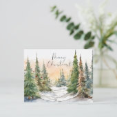 メリークリスマスウォーターカラーパインツリーノートカード 招待状 (スタンド正面)