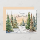 メリークリスマスウォーターカラーパインツリーノートカード 招待状 (正面/裏面)