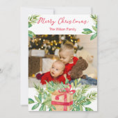 メリークリスマスウォーターカラーパインファミリーフォトカード シーズンカード (正面)