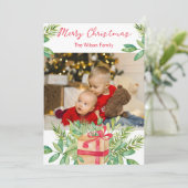 メリークリスマスウォーターカラーパインファミリーフォトカード シーズンカード (スタンド正面)